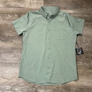 01.ALGO Mens Performance Short Sleeve Button Down Shirt Sage Green M UPF 50+ DWR